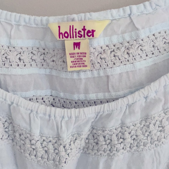 Hollister tee off the shoulder baby blue linen style top with crotchet detailing - Picture 2 of 2